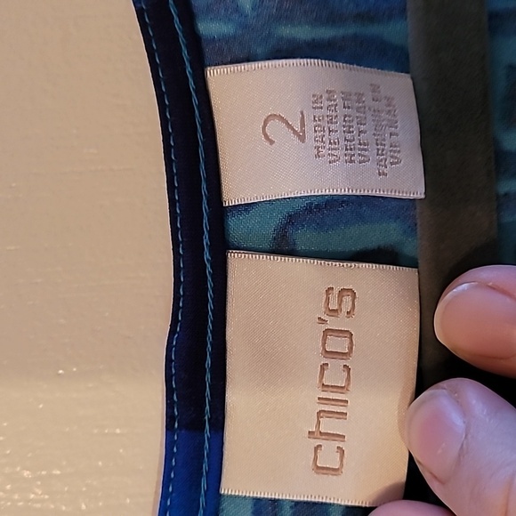 Chicos Blue & White Patterned Sleeveless Maxi Dress Handkercheif Hem - 2 Large - Picture 2 of 6